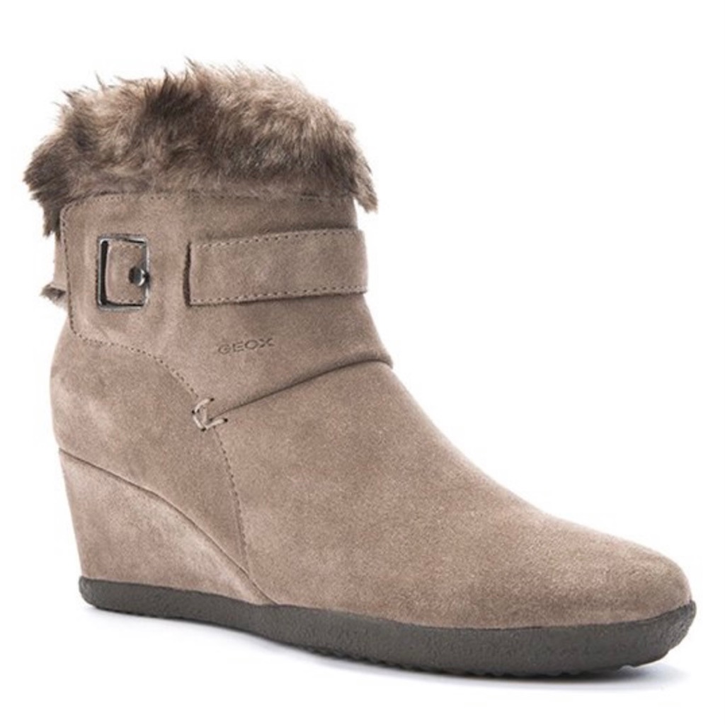 Geox Gray Amelia Stivali Suede Wedge Ankle Bootie In Taupe